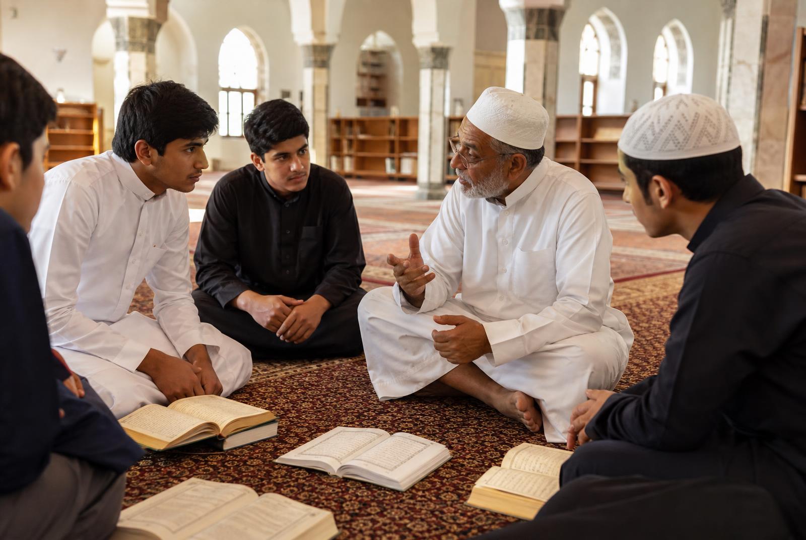 A scholar teaching pilgrims