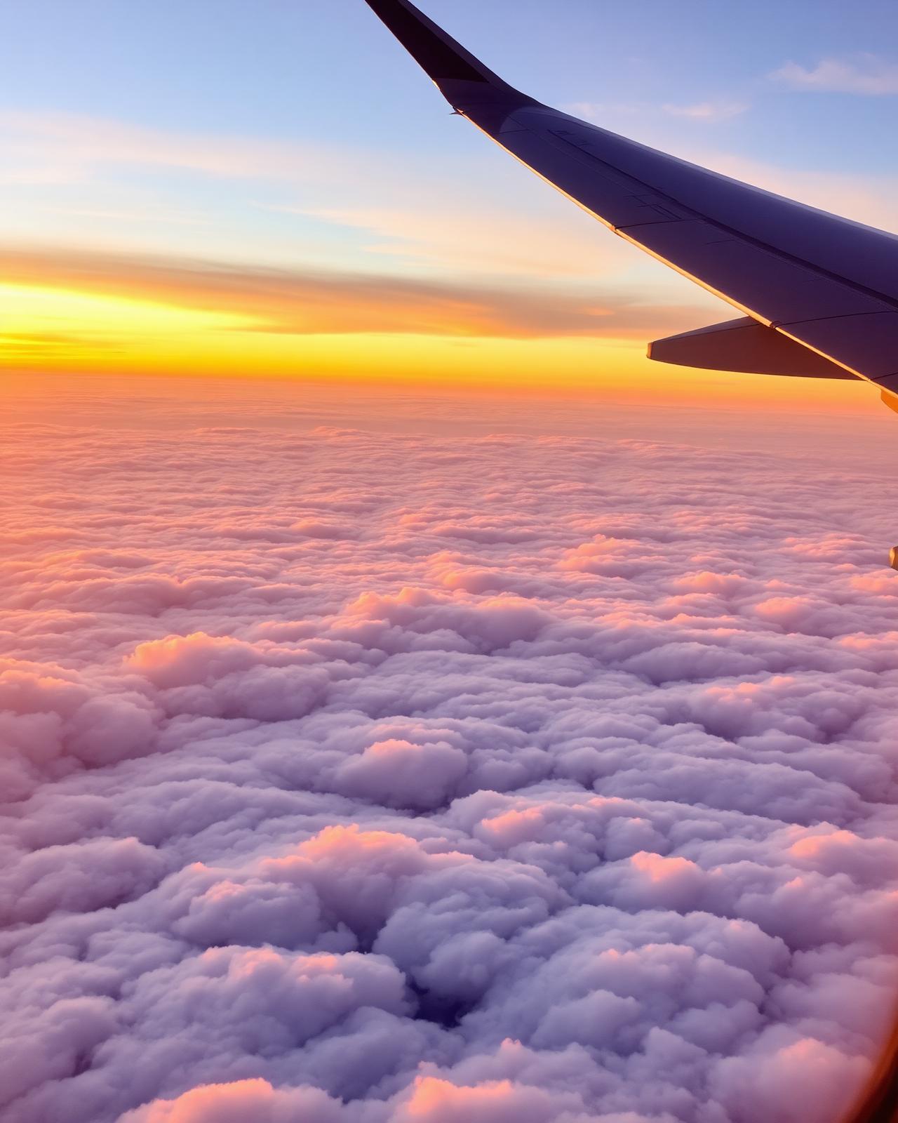 View from an aircraft window at sunset