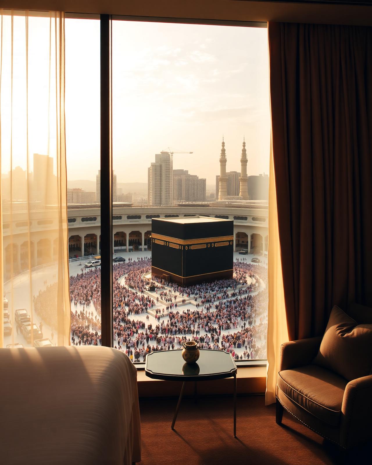 Luxury hotel suite overlooking the Kaaba