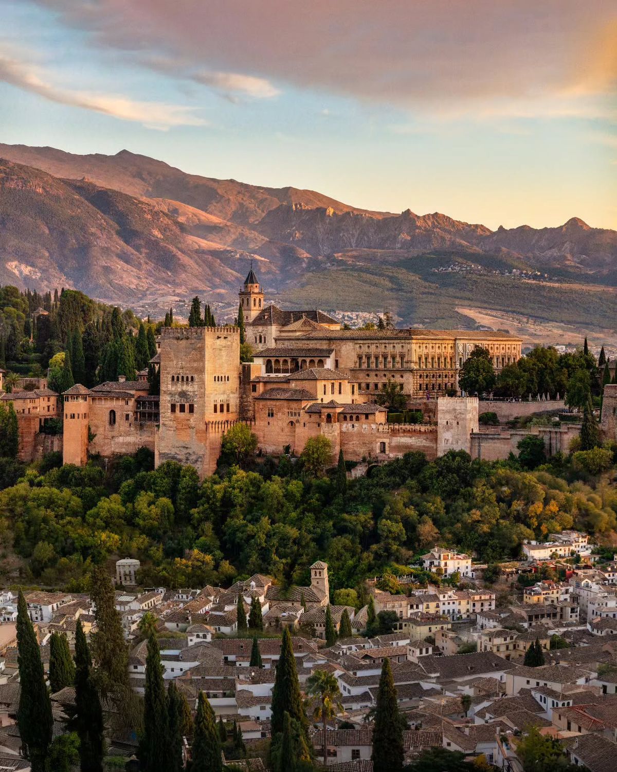 The Alhambra above Granada at dusk